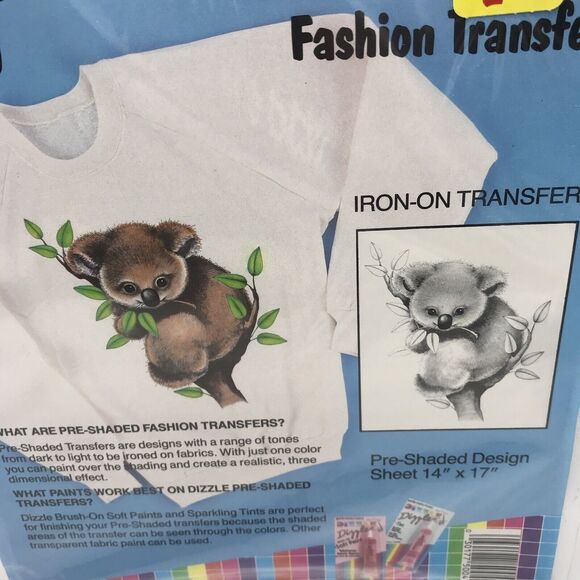 Lot of 4 VTG Iron-On Transfer Pattern 1989 Dizzle Koala Iris Roses Peacock Mask - Picture 9 of 9